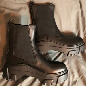 Zara Black Lug Sole Boots NWT
